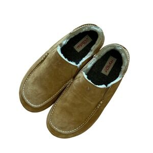 Olukai Moloa Slipper Mens 11 Tan Leather Shearling Lined Shoes 10252-ARAR